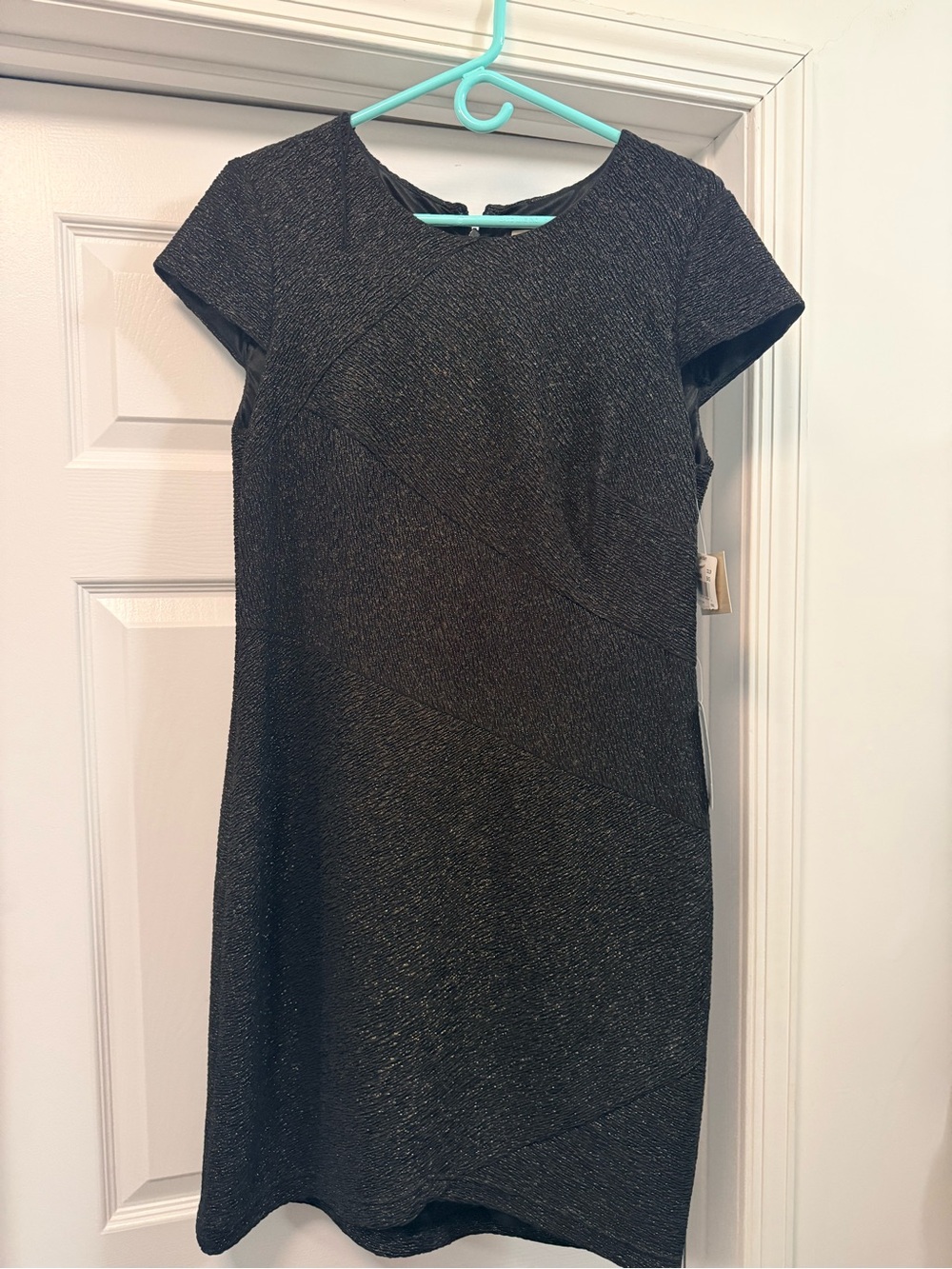 Aidan by Aidan Mattox Metallic Black Short-Sleeve Sheath Dress